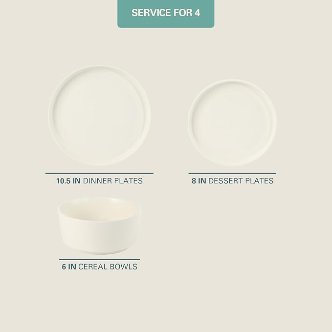 Gibson Home Dempsey Road 12-Piece Stoneware Dinnerware Set – Service - Image 2