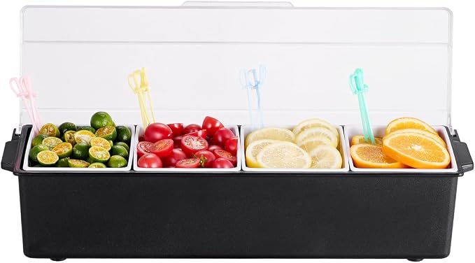 VEVOR Chilled Condiment Server, 4 Compartment Ice Cooled Condiment Serving by VEVOR