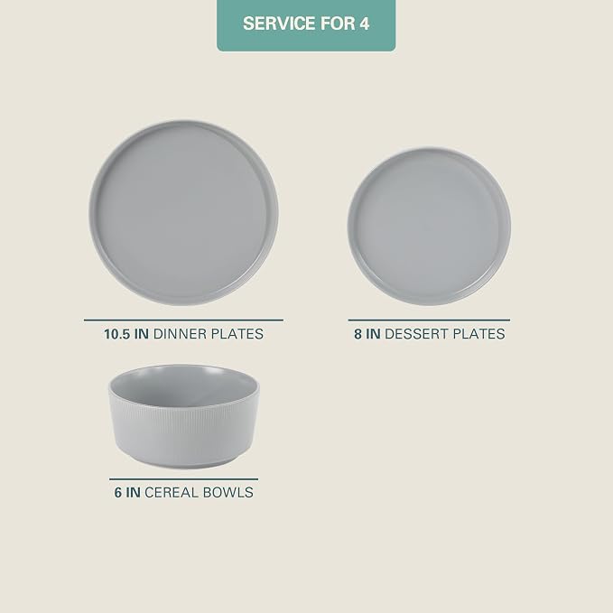 Gibson Home Dempsey Road 12-Piece Stoneware Dinnerware Set – Service - Image 2