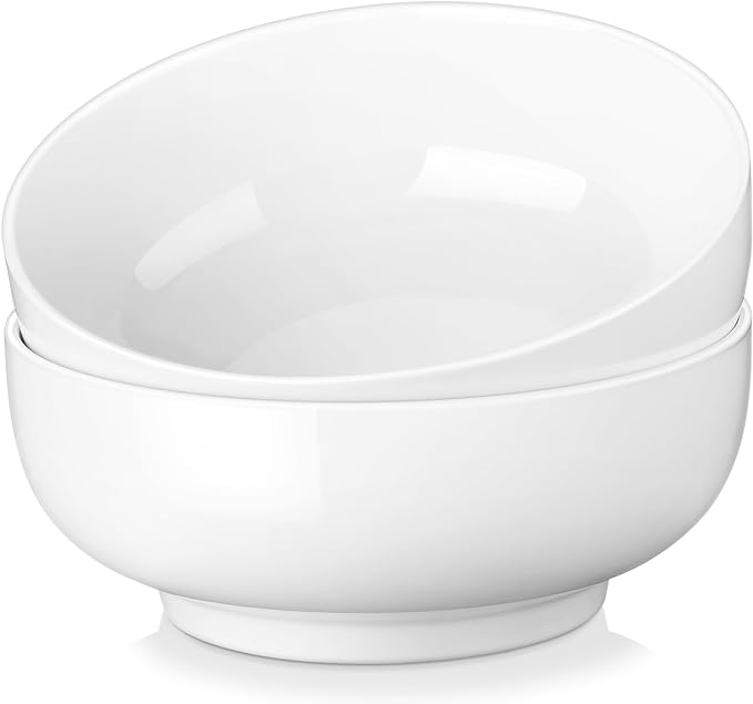 MALACASA Large Serving Bowls, 60 OZ White Salad Bowls Set of 2 | Ceramic Bowls by MALACASA
