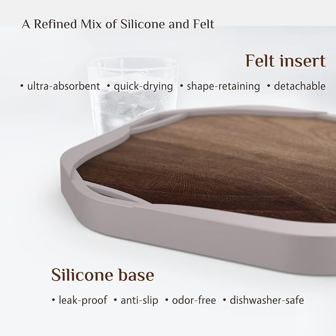 UMIRRO Absorbent Felt & Silicone Drink Coasters Set of 4, Wood Grain | - Image 2