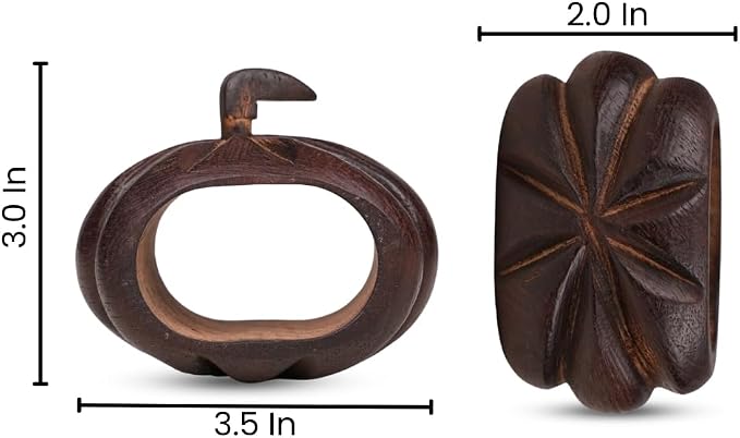 Lightnpro 6 Pack Wooden Pumpkin Design Napkin Rings - Image 2