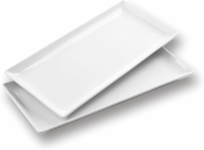 Large Serving Platter Set of 2, Long Ceramic Serving Tray 16 inch, Rectangular by WishDeco