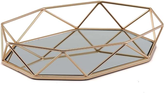 Efavormart 14" x 9" Gold Metal Geometric Serving Tray | Octagon Mirror Tray - Image 7