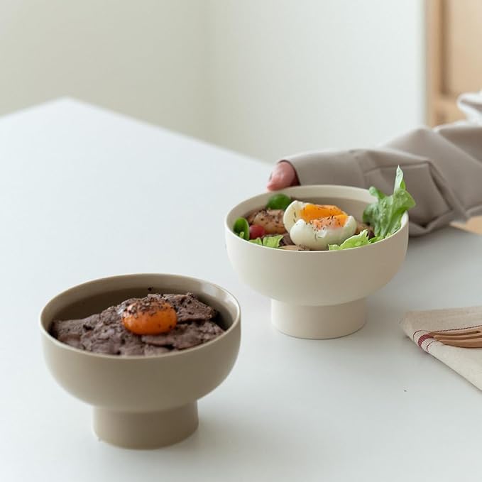 WENSHUO Ceramic Pedestal Bowl, Deep Fruit Bowl, 5.5 in, Coconut Café | 20 oz - Image 5