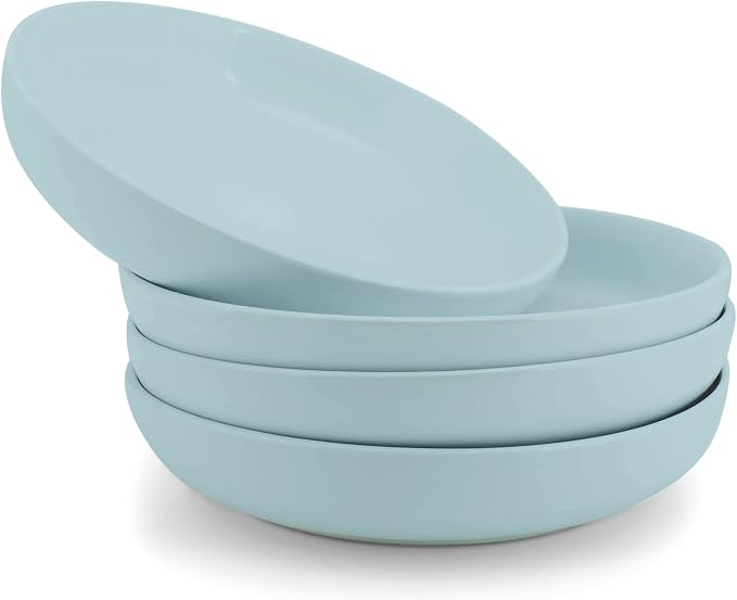 Elanze Designs Bistro Glossy Ceramic 8.5 inch Shallow Pasta Dinner Bowls Set of by ElanzeDesigns