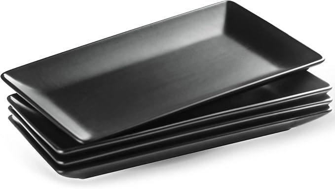 YHOSSEUN Ceramic Serving Platters Set of 4, 9.8 In Black Rectangular Plates | by YHOSSEUN