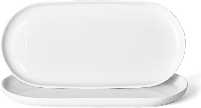 Oval Serving Plates, 10 Inch White Ceramic Dessert Appetizer Platters Trays Set by fMSDD