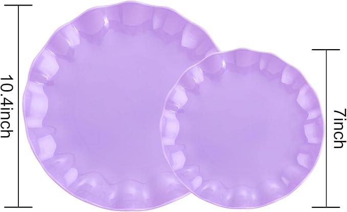LIYH 24pcs Purple Plastic Plates Reusable, Unbreakable Dinner Plates, Scalloped - Image 2