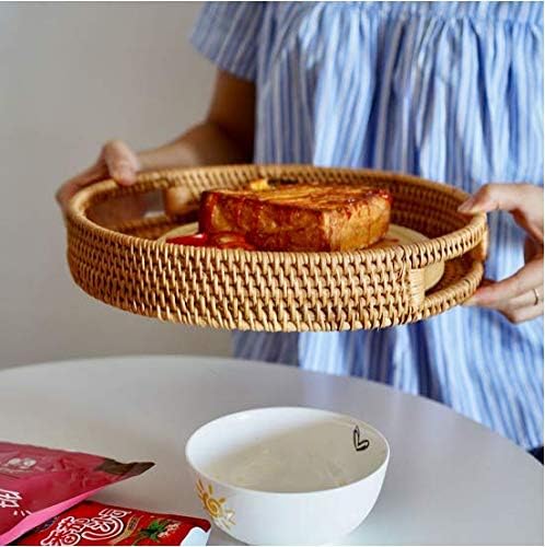 YANGQIHOME Rattan Round Serving Tray, Decorative Coffee Table Tray, Hand Woven - Image 3