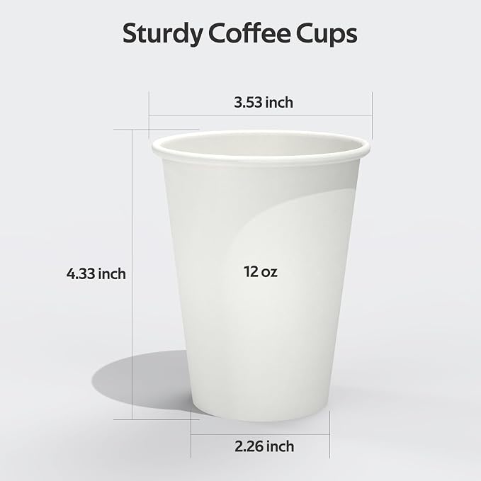 Dealusy 200 Count 12 oz Coffee Cups, Leak-Free Food Safe Paper Cups 12 oz - Image 2