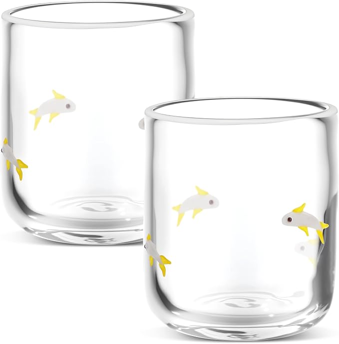 SiliFine 2 Pcs Gray Fish Icon Juice Glasses - 14oz Fish Stemless Wine Drinking - Image 3