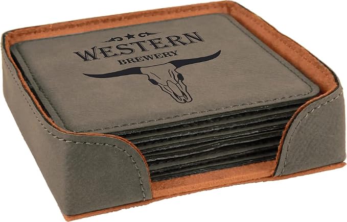 Custom Engraved Coasters | Personalized Leather Coaster | Set of 6 | Drink by AMERICAN+PERSONALIZED