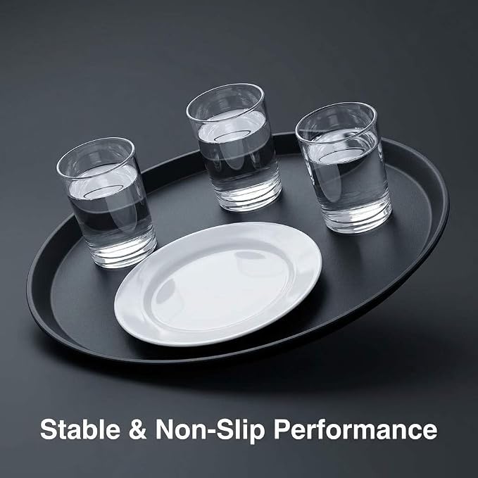 QWORK 16-Inch Round Non-Slip Serving Trays – 4 Pack Rubber Surface Plastic Tray - Image 6