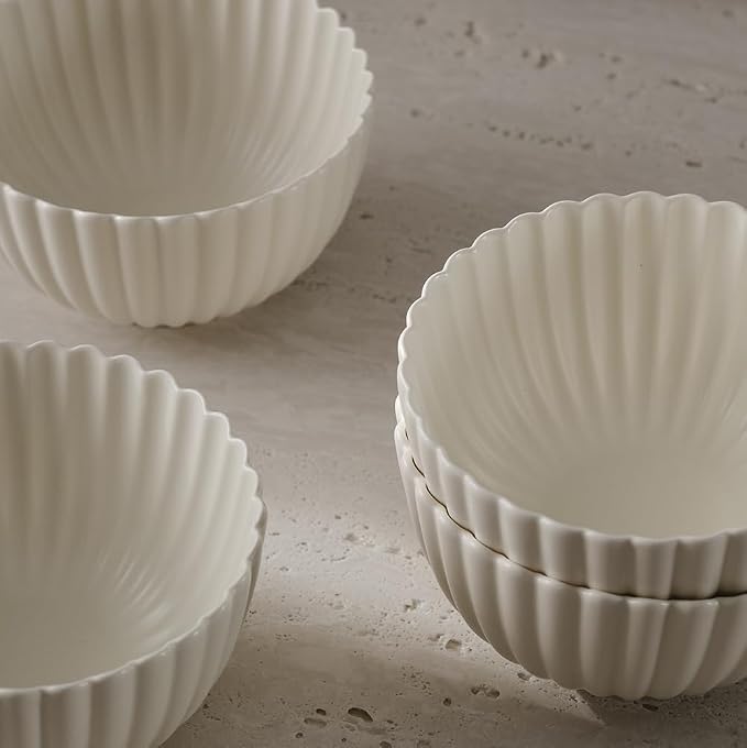 WENSHUO Small Ceramic Bowls, Daisy-Shaped, 5.5 in, Matte Crème | 17 oz - Image 8