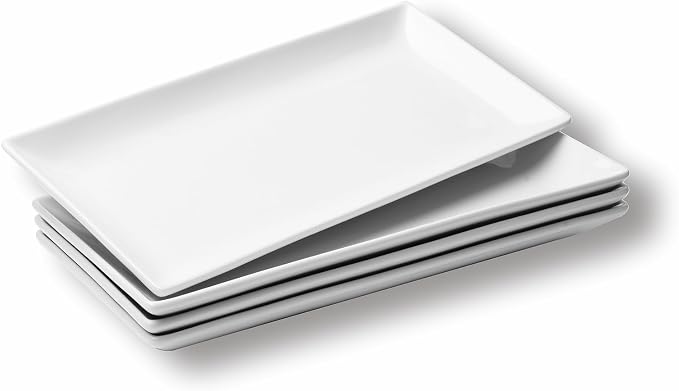 Ceramic Serving Platters Set of 4, Rectangle Serving Trays 12 Inch | White by WishDeco