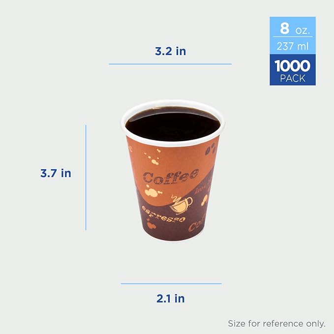 Karat 8 oz Coffee Cups, Café Theme Disposable Paper Hot Cups, 1000ct | C-K508 - Image 3