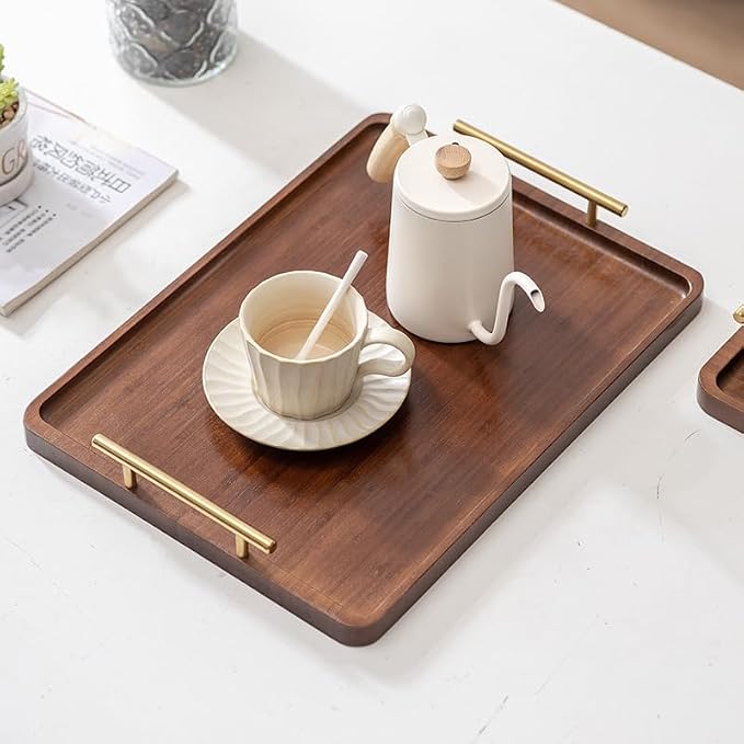 Bamboo Serving Tray with Gold Handles, Large | Food Tray - Image 2