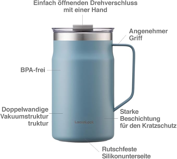 LocknLock Metro Mug, Premium 18/8 Stainless Steel Metal, Double Wall Insulated - Image 8