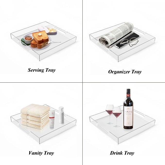 Acrylic Serving Tray with Handles -Spill Proof- Clear Decorative Tray - Image 9