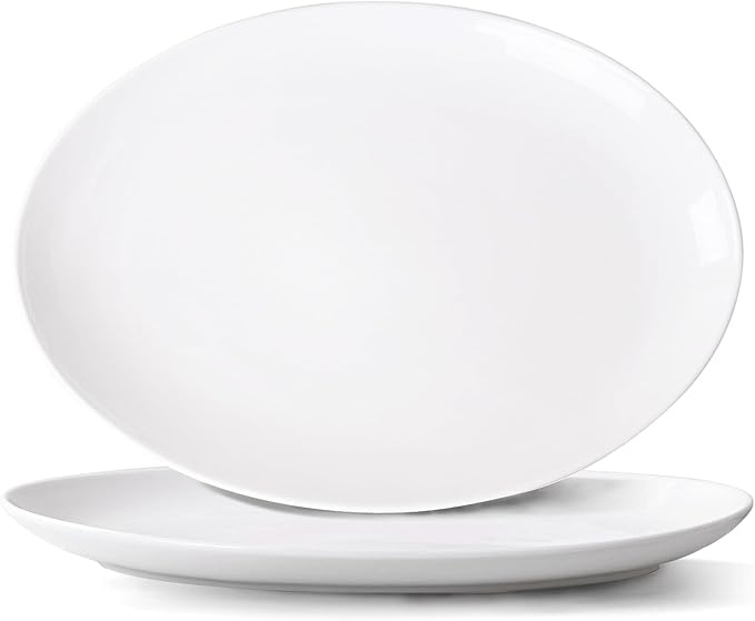 Serving Platters Set of 2 – 14 Inch Oval White Serving Platters, Large by YALONG