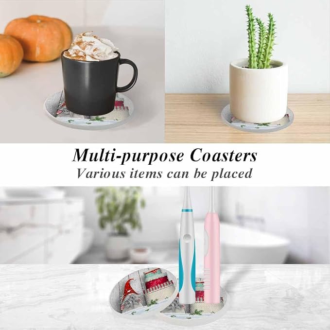 Nordic Christmas Motive Ceramic Coasters Absorbent Drink Coasters Round Ceramic - Image 6