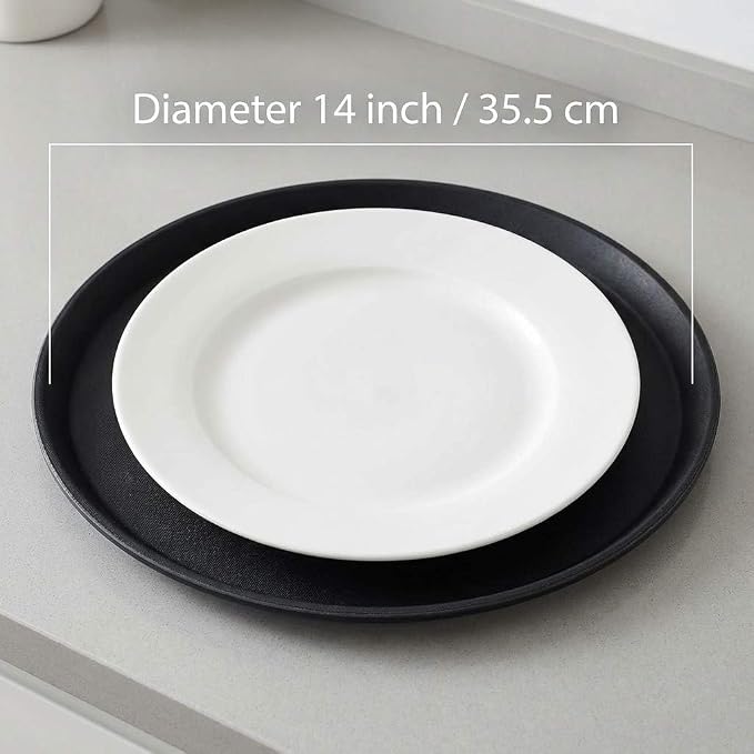 QWORK 14-Inch Round Non-Slip Serving Tray Set – 4Pack Rubber Surface Drink & - Image 3