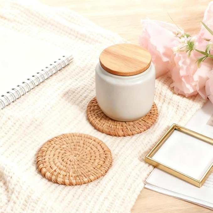 6Pcs Natural Woven Coasters, 3.94 Inch Round Rattan Drink Coasters - Image 4