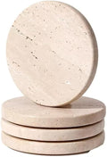 Natural Travertine Marble Coasters Set of 6-4" Square | Non-Slip Cork Backing by Unknown