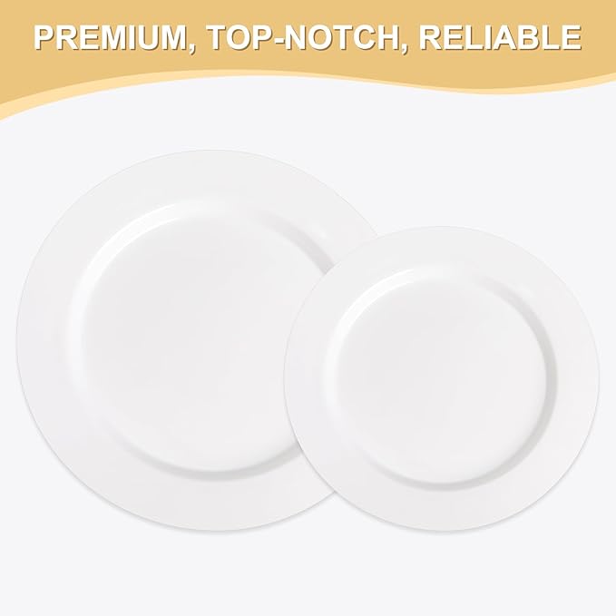 AOZITA 200 PCS White Plastic Plates, Premium Heavy Duty Disposable Plates - Image 2