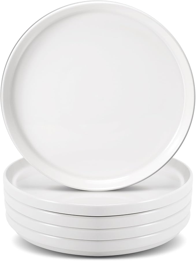 Set of 6 Porcelain Dinner Plates. 8 Inch, Round Dessert Salad Plates by Cabaubl