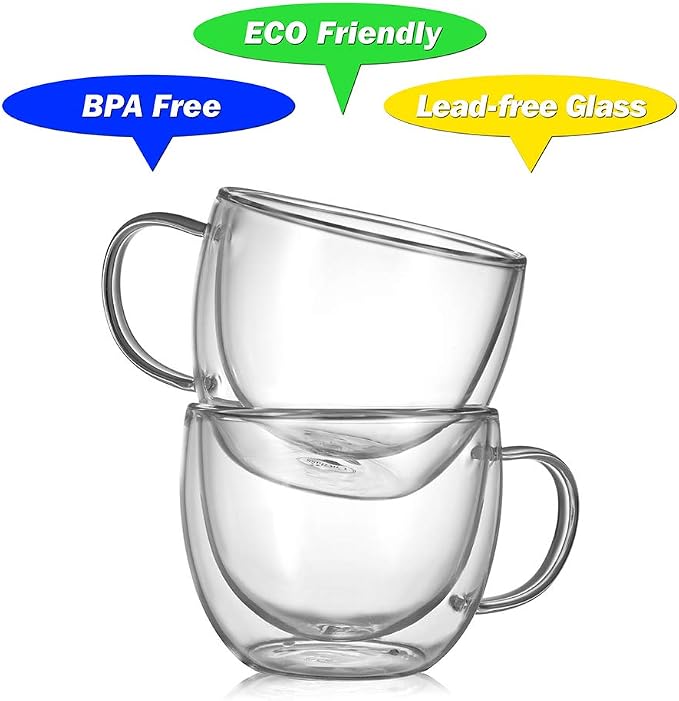 CNGLASS 8oz Double Wall Glass Coffee Mugs, Cappuccino - Image 4