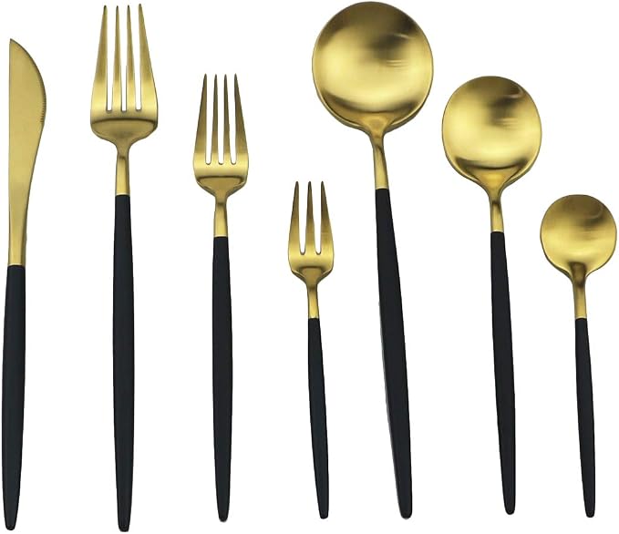 Black Gold Flatware, Royal 4 Piece Matte Black Handle 18/10 Stainless Steel - Image 7