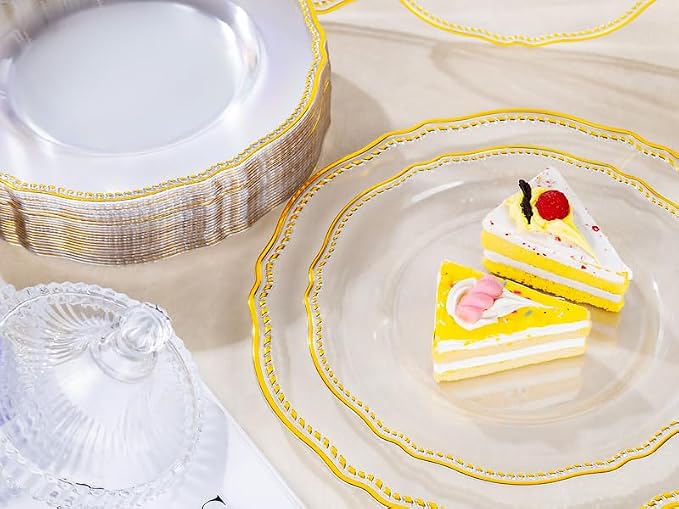 60 Pcs Clear Gold Dessert Plates - Image 8