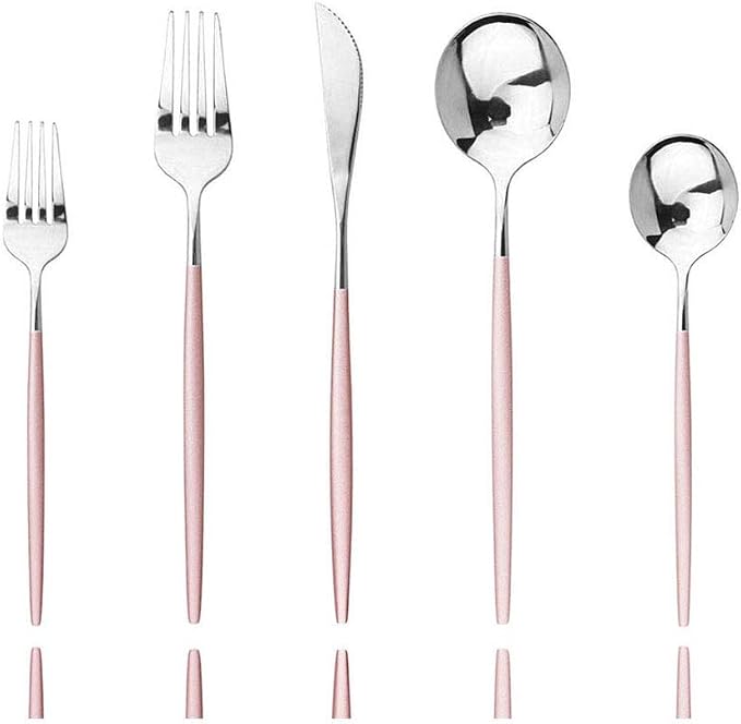 Pink Silver Silverware Set, JASHII 30-Piece Stainless Steel Satin Finish by JASHII