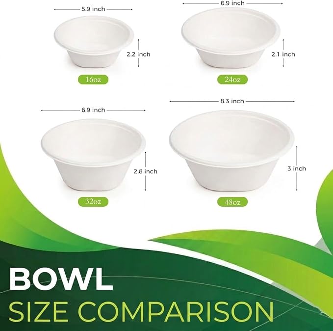 Paper Bowls 32oz, Heavy Duty Disposable Bowls, Milk Cereals, Uncoated and - Image 2