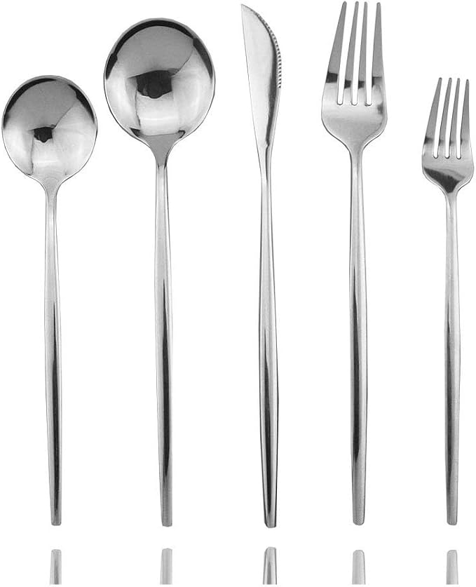 JASHII 20-Piece Stainless Steel Satin Finish Flatware Set, Shiny Silver by JASHII