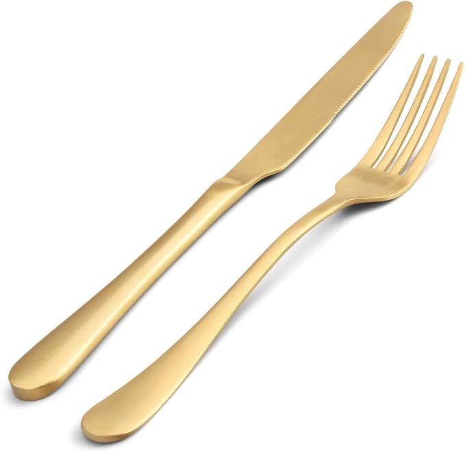 SHARECOOK Satin Finish 40-Piece Stainless Steel Flatware Set, Matte Gold - Image 3