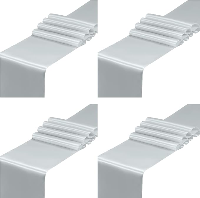 SiinvdaBZX 4 Pcs Silver Satin Table Runner 12 x 108 inches Long | Bright Smooth by SiinvdaBZX