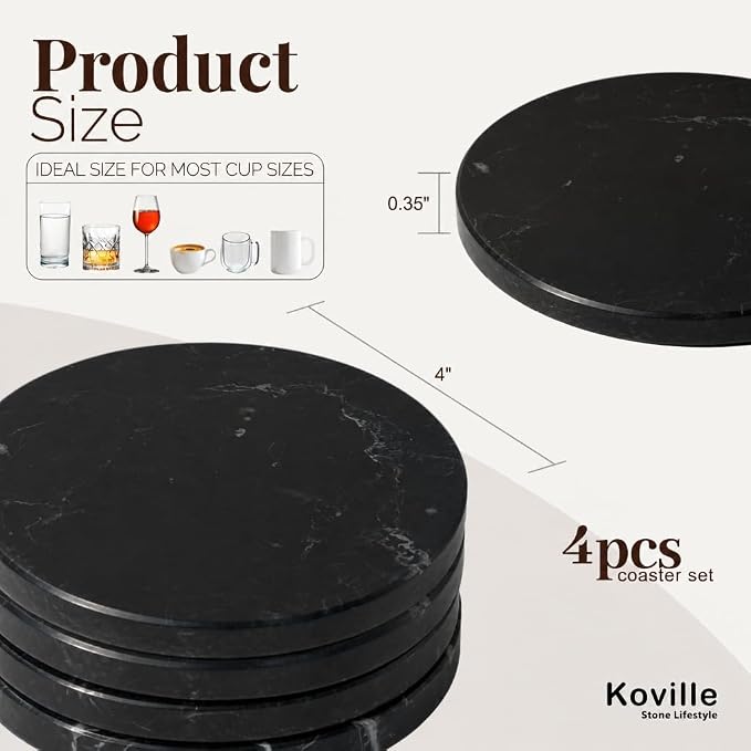 Marble Coasters, Round Modern Coaster Set of 4 - Image 2