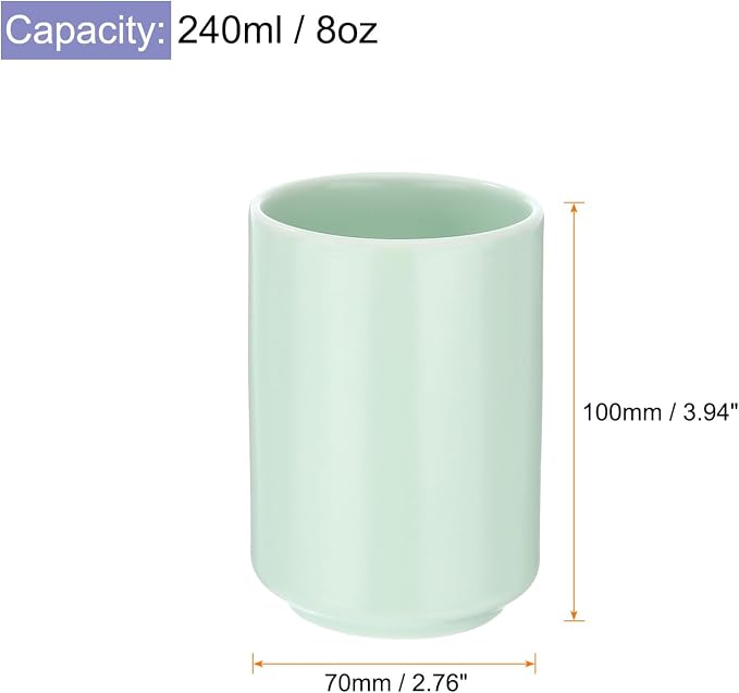 HARFINGTON 2pcs Japanese Ceramic Tea Cups 8oz / 240ml Simple Solid Color No - Image 2