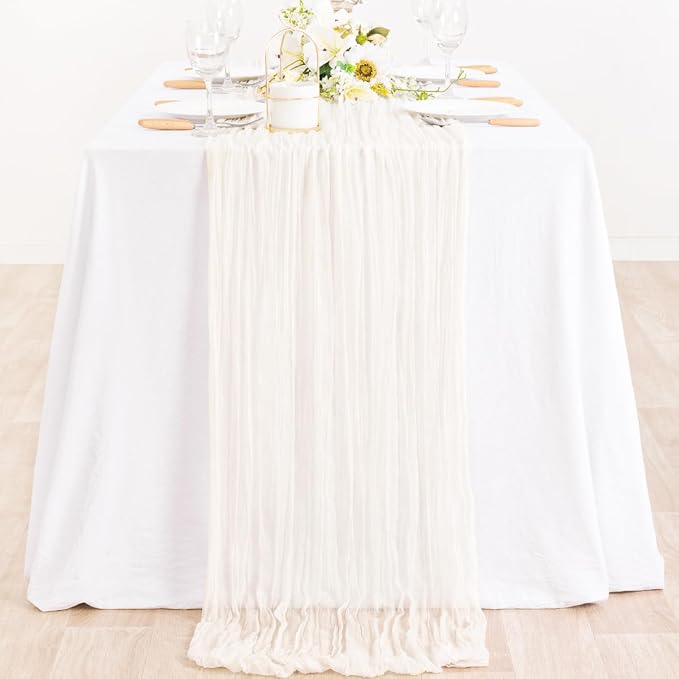 Ivory Gauze Cheesecloth Table Runner Rustic Farmhouse Runner 10ft | Lightweight - Image 2