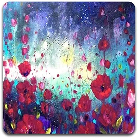 Watercolor Red Flowers Square Coaster Set-Made of Recycled Rubber-Set of 4 - Image 5