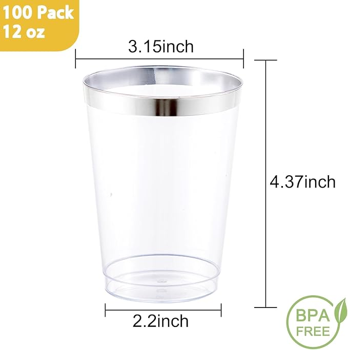 I00000 100 Pack 12 oz Silver Plastic Cups, Party Wine Glasses Cocktail Glasses - Image 2