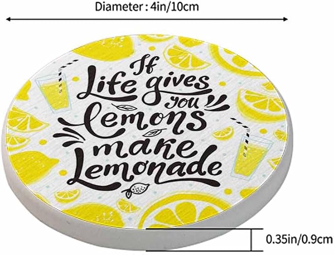 oFloral Lemon Coasters for Drinks Inspirational Quotes Modern Unique Art - Image 2
