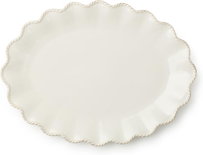 Heritage Scroll Large Oval Platter – 16" x 12" Ivory Stoneware Serving Tray by CERTIFIEDINTERNATIONAL