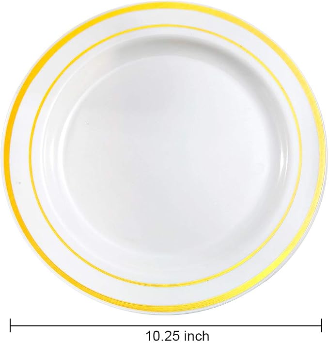 bUCLA 100Pieces Gold Plastic Dinner Plates - Image 2
