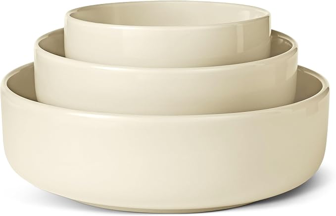 Amazon Basics Glazed Stoneware Serving Bowls, 3-Piece Set, Dishwasher-Safe by AmazonBasics