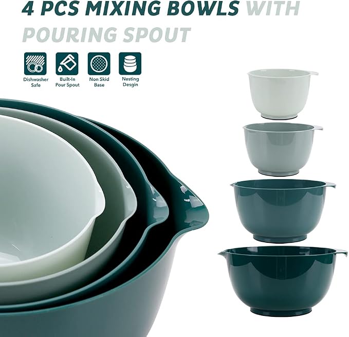 BoxedHome Plastic Mixing Bowl Set of 4, BPA free | 4.5, 2.5 & 1.7qt, Microwave - Image 4