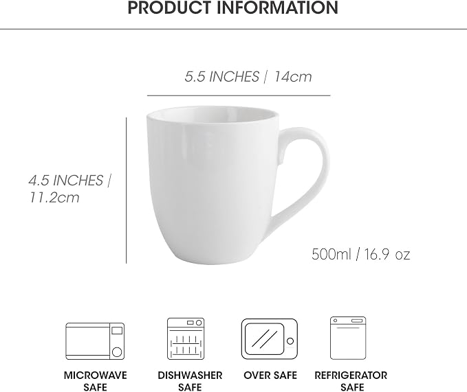 16OZ Ceramic Coffee Mugs Set, Large White Coffee Cups - Image 7